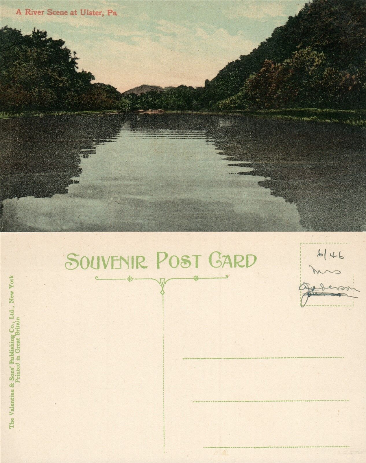 ULSTER PA RIVER SCENE ANTIQUE POSTCARD