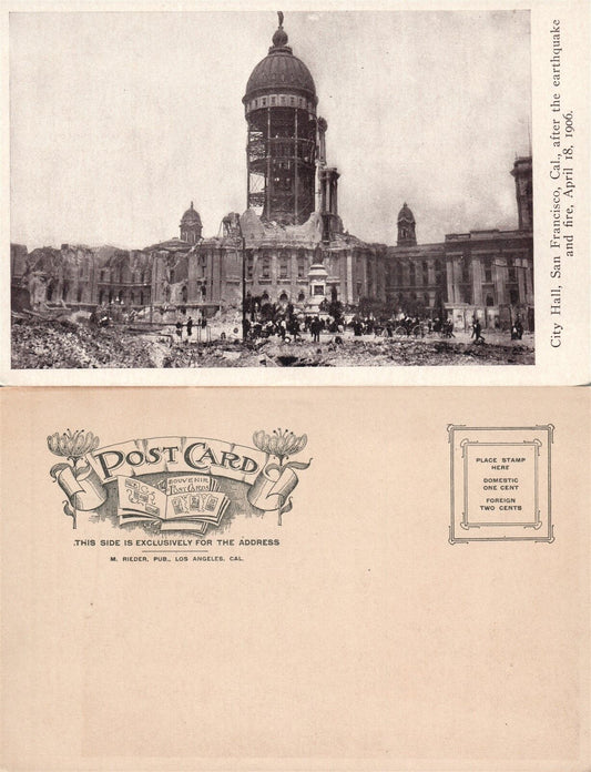 SAN FRANCISCO CA EARTHQUAKE & FIRE 1906 CITY HALL UNDIVIDED ANTIQUE POSTCARD