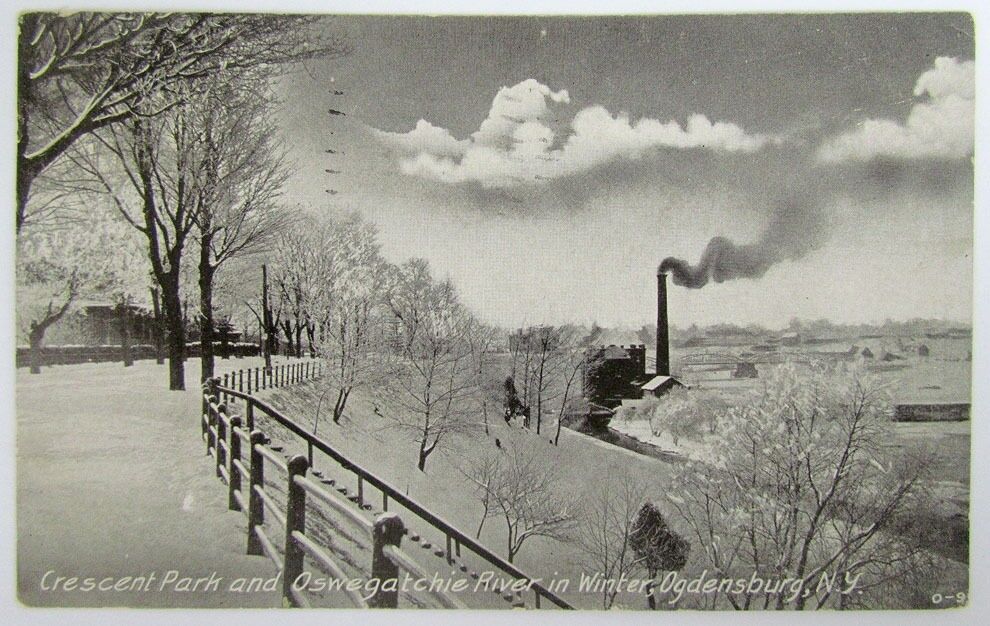 ANTIQUE 1909 POSTCARD CRESCENT PARK & OSWEGATCHIE RIVER OGDENSBURG N.Y.