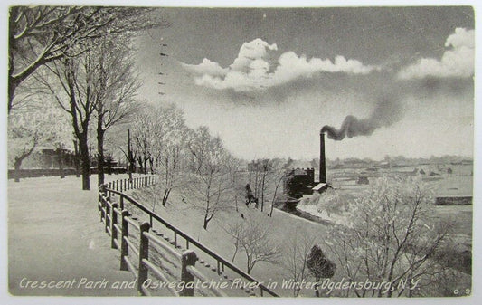 ANTIQUE 1909 POSTCARD CRESCENT PARK & OSWEGATCHIE RIVER OGDENSBURG N.Y.