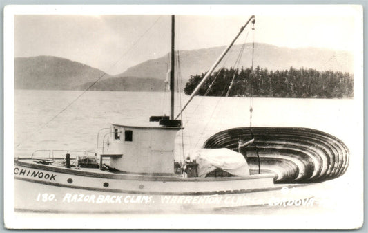 RAZOR BACK CLAMS EXAGGERATED VINTAGE REAL PHOTO POSTCARD RPPC PORTLAND OR