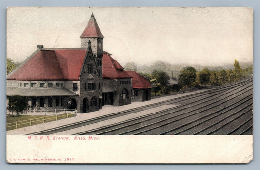 NILES MI RAILROAD STATION ANTIQUE POSTCARD RAILWAY DEPOT