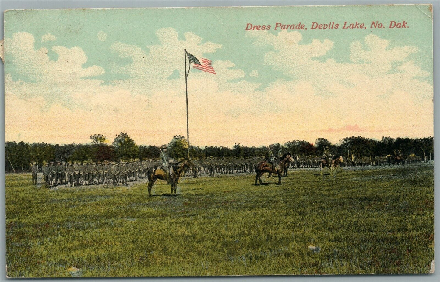 DEVILS LAKE ND DRESS PARADE ANTIQUE POSTCARD