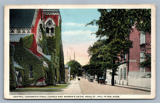 FALL RIVER MA WOMEN'S UNION CONGREGATIONAL CHURCH ROCK STREET ANTIQUE POSTCARD