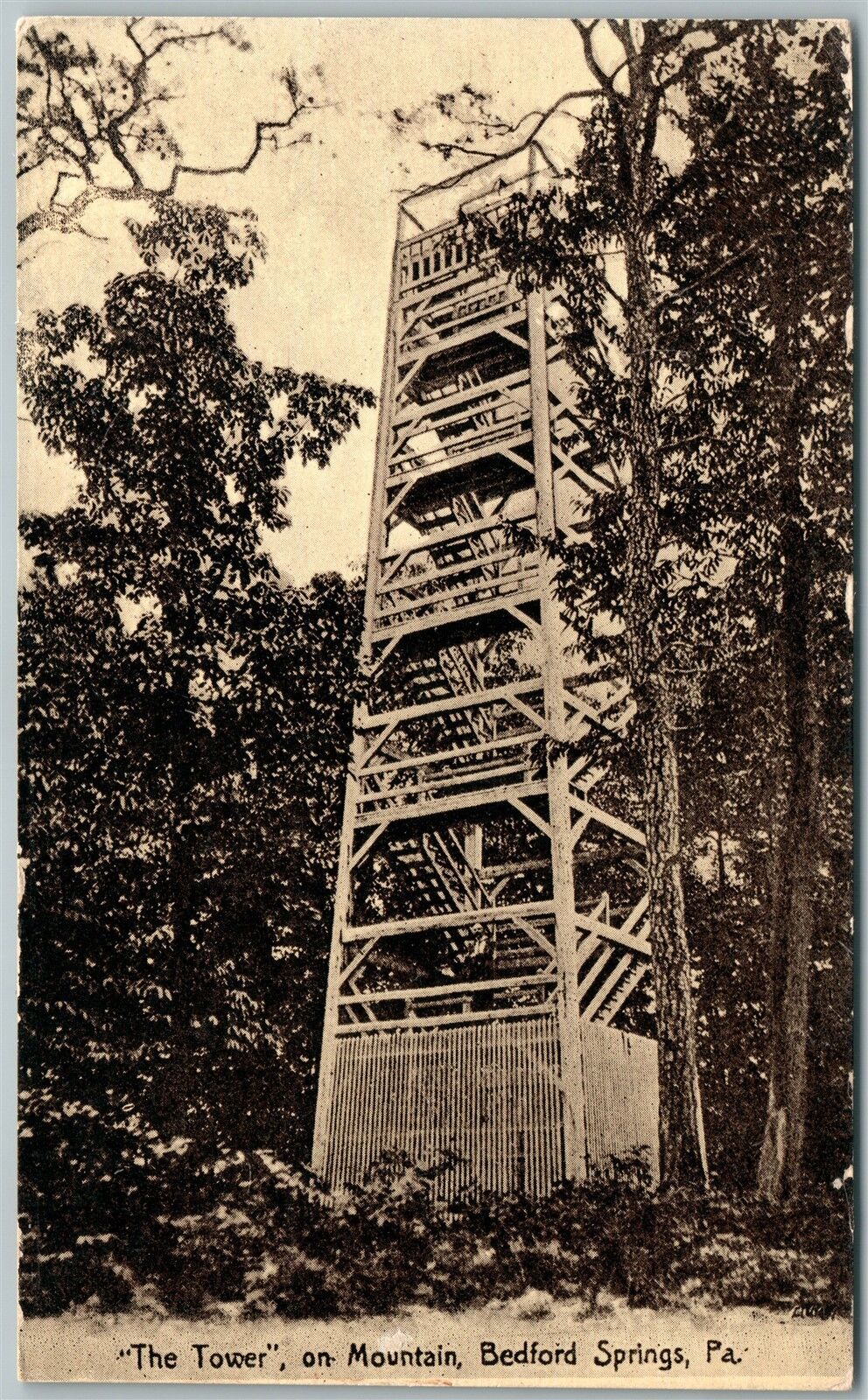 BEDFORD SPRINGS PA THE TOWER ON MOUNTAIN ANTIQUE POSTCARD