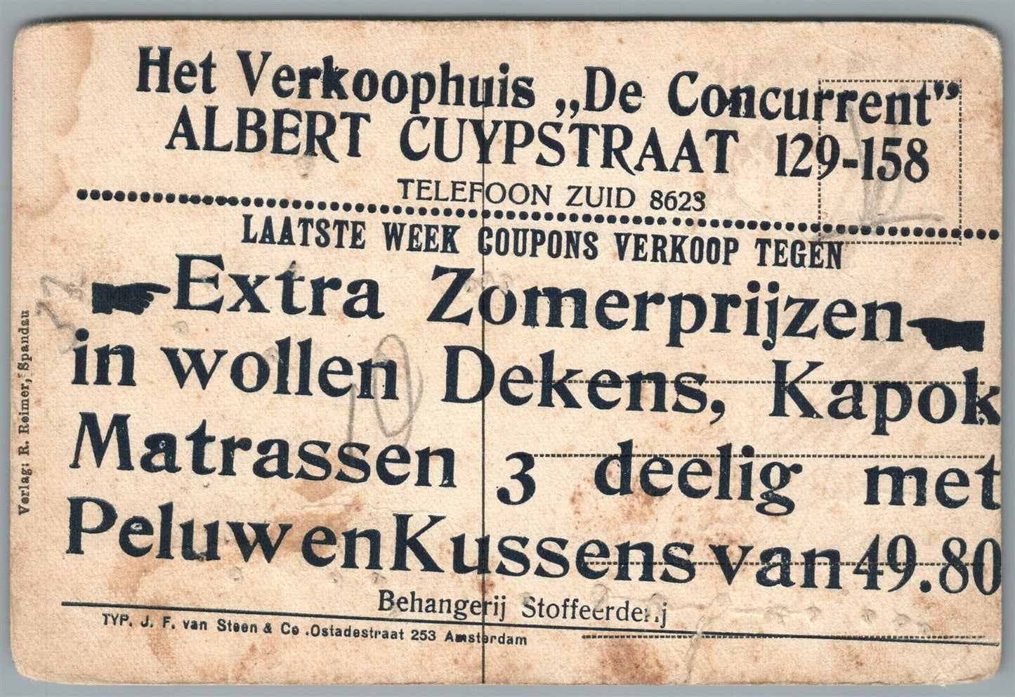 NETHERLANDS ADVERTISING on GERMAN MILITARY WWI ERA ANTIQUE POSTCARD