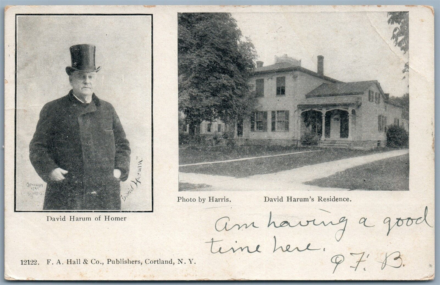 HOMER NY DAVID HARUM RESIDENCE UNDIVIDED ANTIQUE POSTCARD