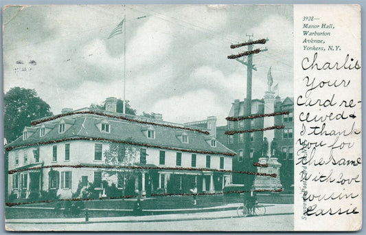 YONKERS NY MANOR HALL WARBURTON AVENUE UNDIVIDED 1905 ANTIQUE POSTCARD