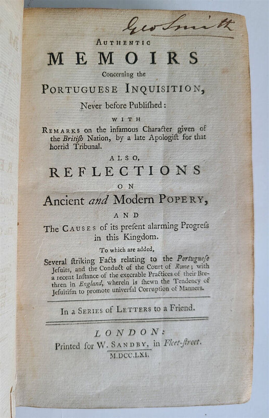 1761 MEMOIRS of PORTUGUESE INQUISITION antique in ENGLISH