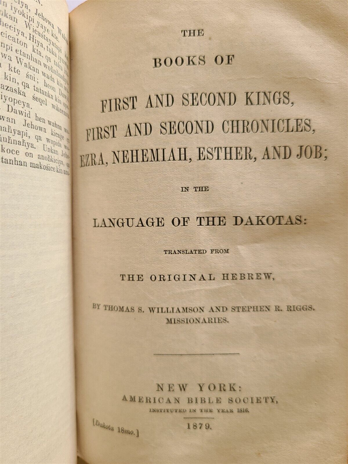 1879 BIBLE in DAKOTA LANGUAGE antique AMERICANA rare