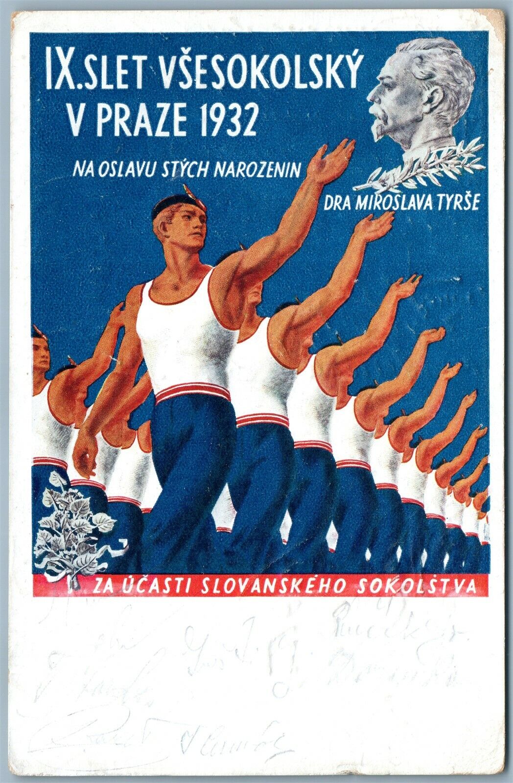 CZECH SPORT PARADE 1932 VINTAGE AVANT-GARDE POSTCARD w/ STAMP Czechoslovakia