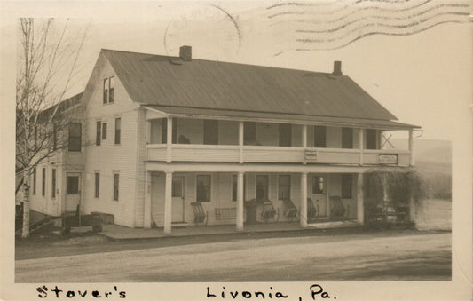 LIVONIA PA STOVER'S HOTEL VINTAGE REAL PHOTO POSTCARD RPPC