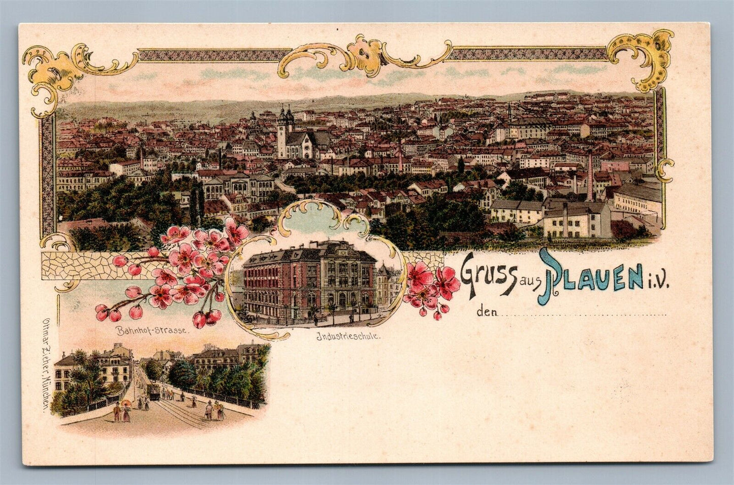 GERMAN GRUSS AUS PLAUEN i/V ANTIQUE POSTCARD
