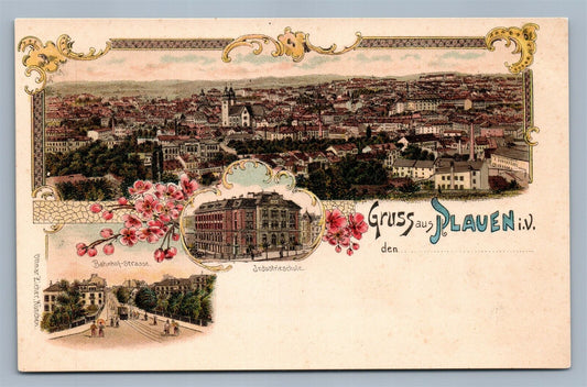 GERMAN GRUSS AUS PLAUEN i/V ANTIQUE POSTCARD