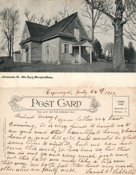 NARBERTH PA Wm. PENN MEETING HOUSE UNDIVIDED ANTIQUE POSTCARD