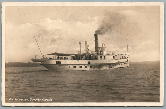 STEAMBOAT AM AMMERSEE DAMPFER ANDECHS ANTIQUE ANTIQUE REAL PHOTO POSTCARD RPPC