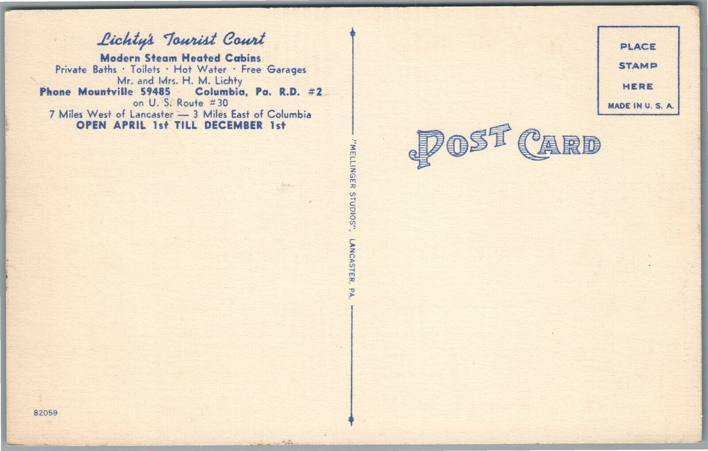 LANCASTER PA LICHTY'S TOURIST COURT VINTAGE POSTCARD