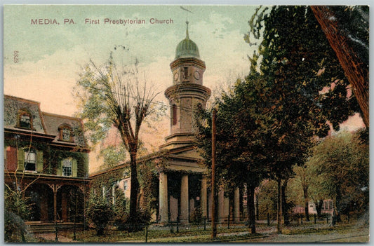 MEDIA PA FIRST PRESBYTERIAN CHURCH ANTIQUE POSTCARD