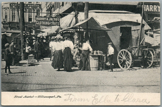 WILLIAMSPORT PA STREET MARKET ANTIQUE POSTCARD