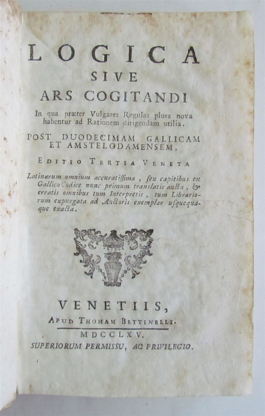 1765 LOGICA SIVE ARS COGITANDI antique VELLUM BOUND