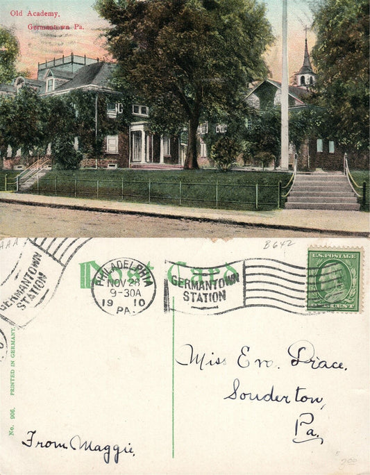 GERMANTOWN PA OLD ACADEMY 1910 ANTIQUE POSTCARD