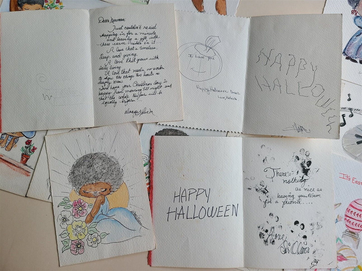 55 HAND DRAWN ARTIST SIGNED H.WILLAIMS VINTAGE POSTCARDS HALLOWEEN XMAS ETC.