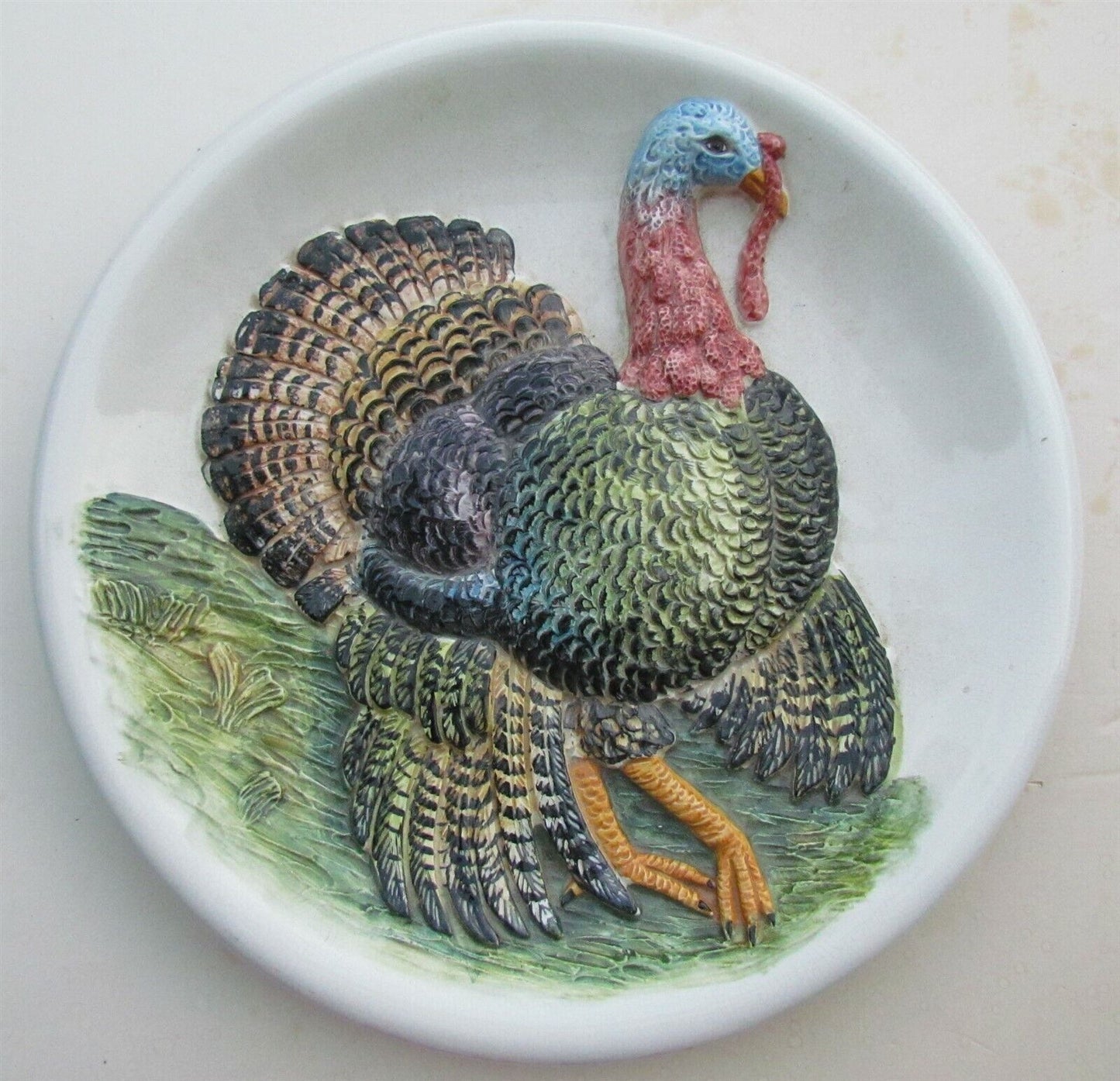 TURKEY PLATE vintage ITALIAN MAJOLICA large charger 16.5" MARKED