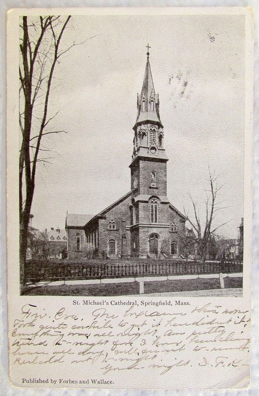 ANTIQUE 1908 POSTCARD ST.MICHAEL'S CATHEDRAL SPRINGFIELD MA