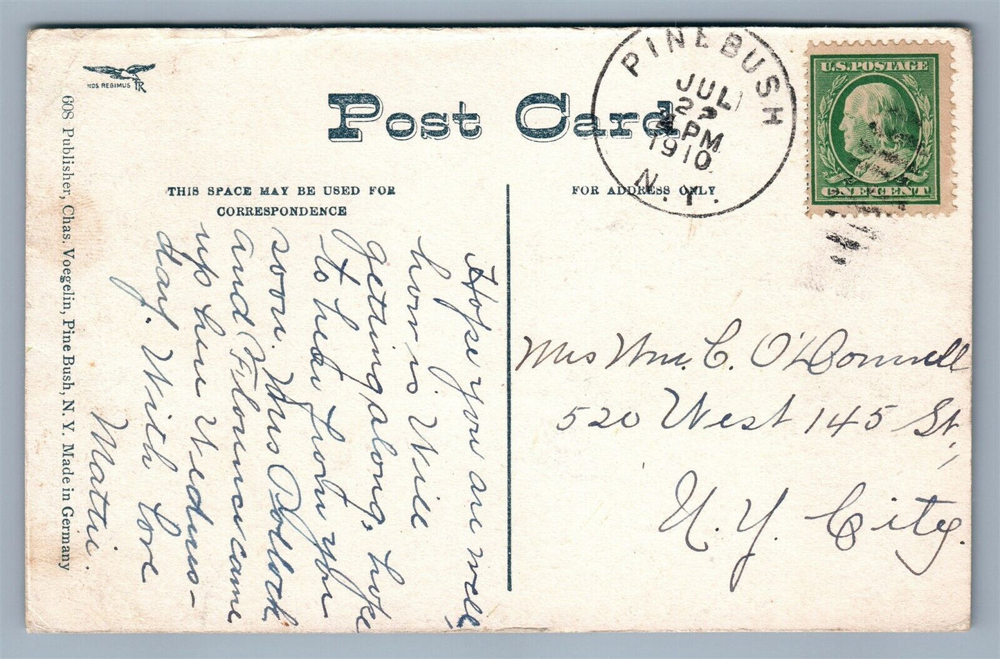 PINE BUSH NY RAILROAD AVENUE ANTIQUE POSTCARD