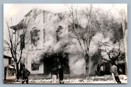 LAKE CITY MI COURT HOUSE FIRE VINTAGE REAL PHOTO POSTCARD RPPC