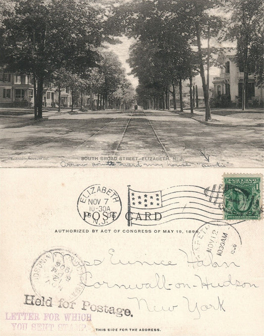 ELIZABETH N.J. SOUTH BROAD STREET 1906 UNDIVIDED ANTIQUE POSTCARD