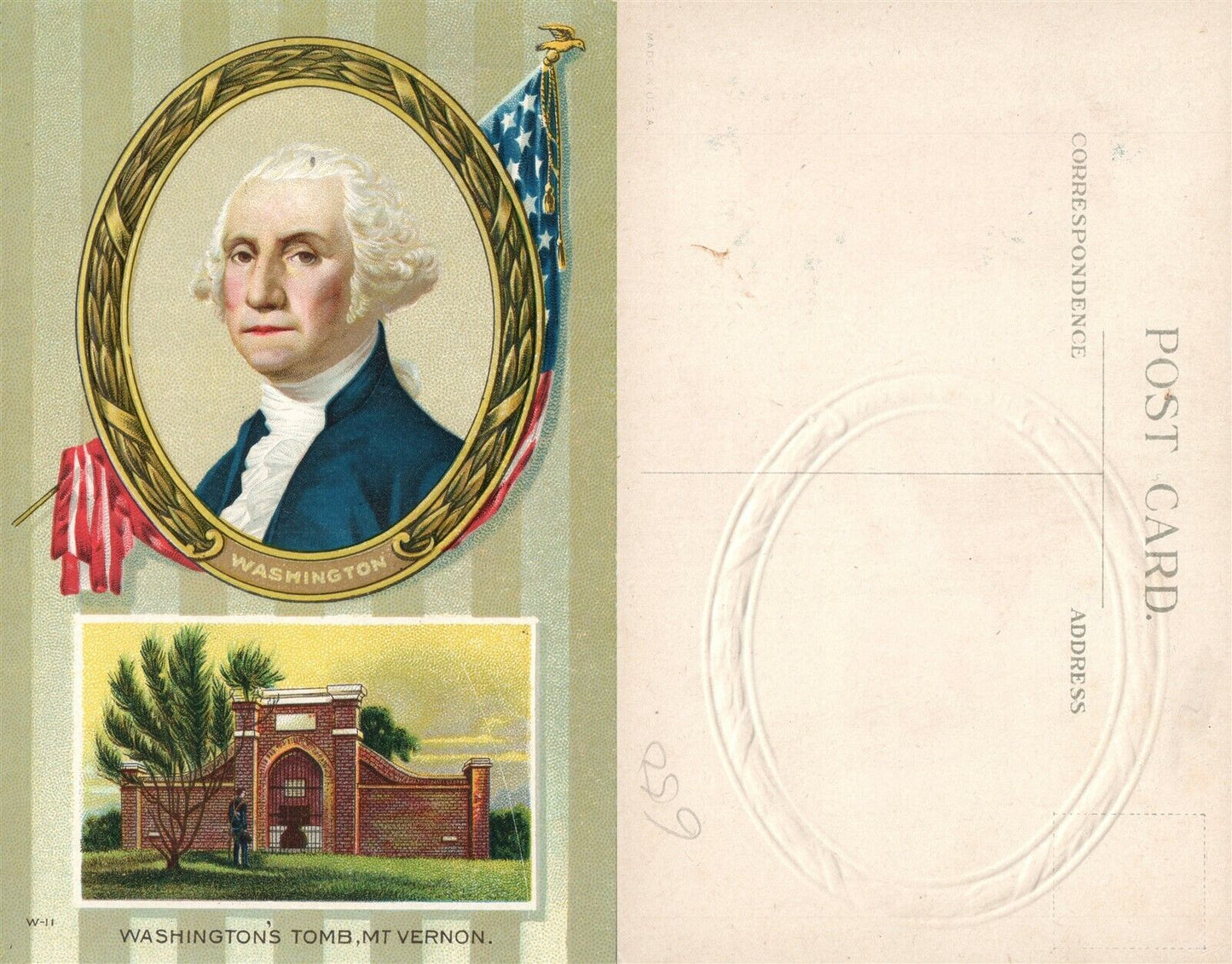 PATRIOTIC ANTIQUE EMBOSSED POSTCARD WASHINGTON'S TOMB MT.VERNON