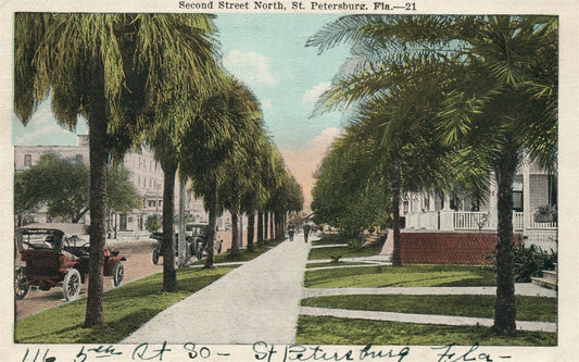 ST.PETERSBURG FL SECOND STREET NORTH 1921 ANTIQUE POSTCARD