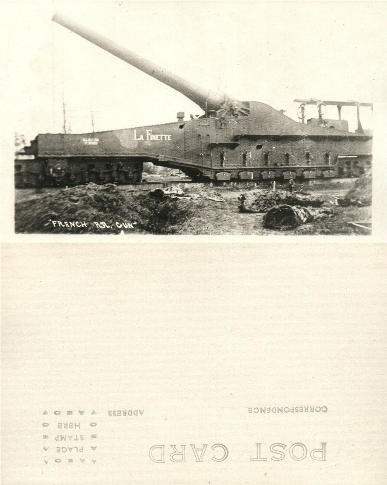 FRENCH RAILROAD GUN LA FINETTE AMERICAN WWI REAL PHOTO POSTCARD ANTIQUE RPPC