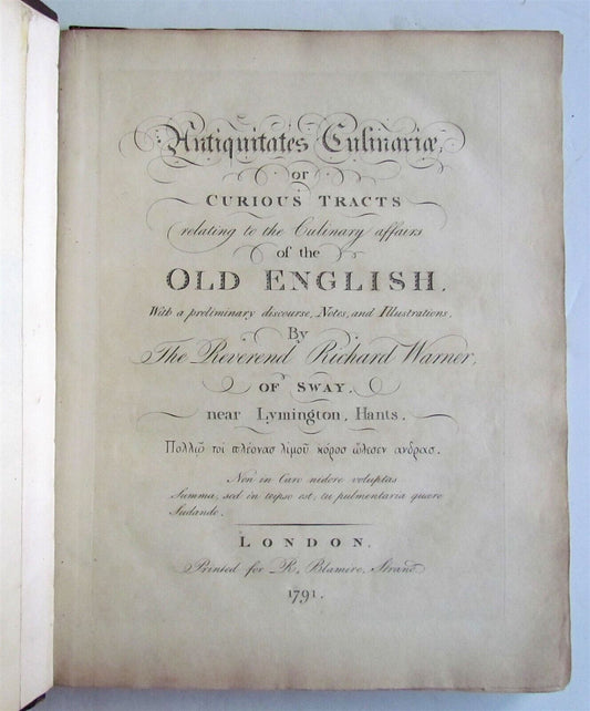 1791 Antiquitate Culinariae antique Curious Culinary affairs of Old English