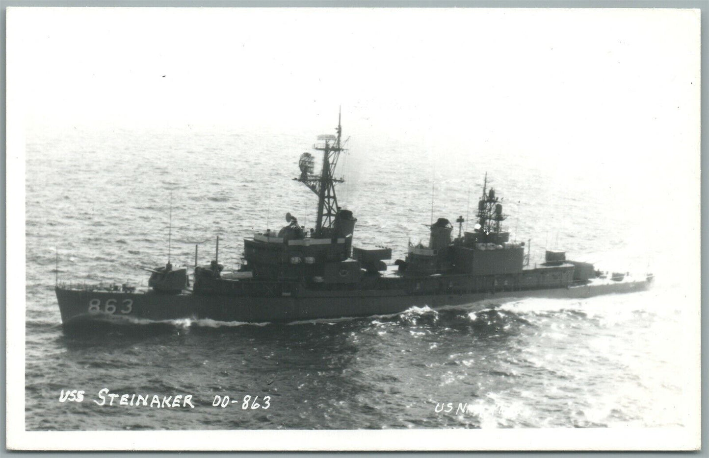 MILITARY SHIP USS STEINAKER VINTAGE REAL PHOTO POSTCARD RPPC