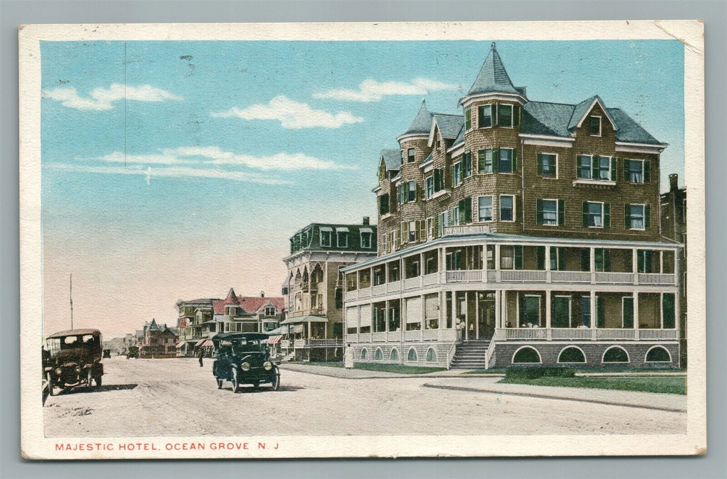 OCEAN GROVE NJ MAJESTIC HOTEL 1918 ANTIQUE POSTCARD