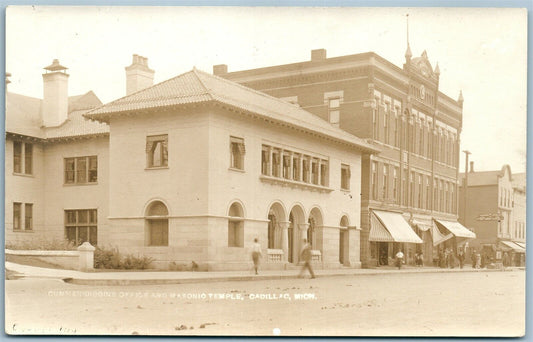 CADILLAC MI MASONIC TEMPLE CUMMERDIGGINS OFFICE ANTIQUE REAL PHOTO POSTCARD RPPC