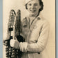 YOUNG LADY w/ SNOWSHOES VINTAGE REAL PHOTO POSTCARD RPPC