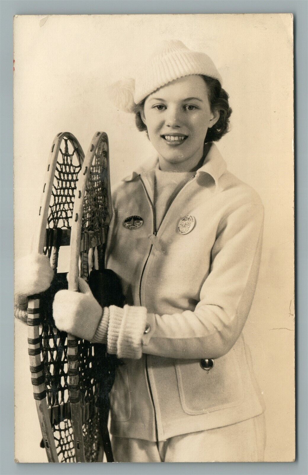 YOUNG LADY w/ SNOWSHOES VINTAGE REAL PHOTO POSTCARD RPPC