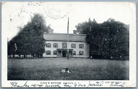 JAMAICA LONG ISLAND NY KING'S MANOR 1905 UNDIVIDED ANTIQUE POSTCARD