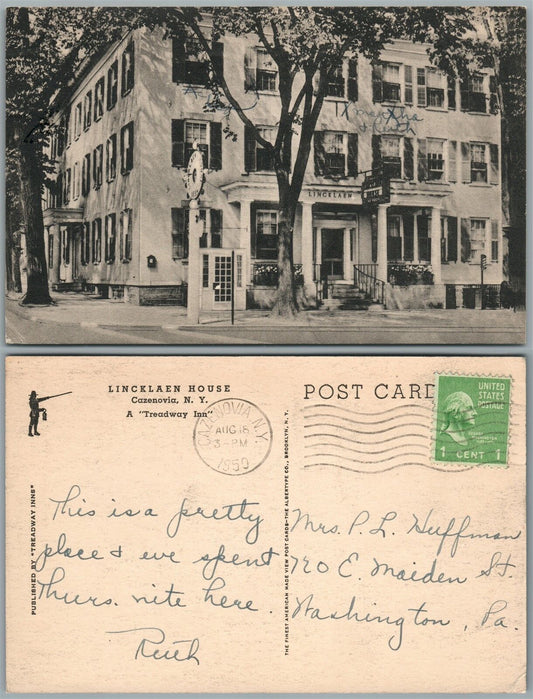 CAZENOVIA N.Y. LINCKLAEN HOUSE 1950 VINTAGE POSTCARD
