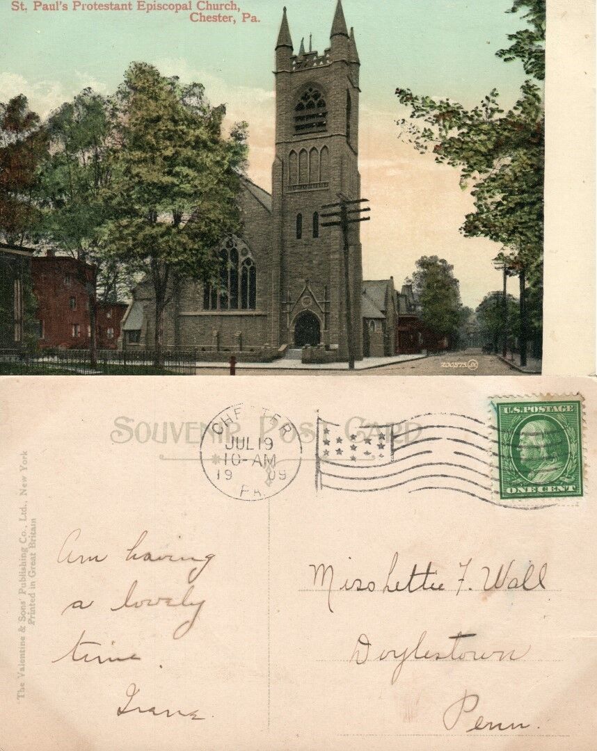 CHESTER PA ST.PAUL PROTESTANT EPISCOPAL CHURCH 1909 ANTIQUE POSTCARD