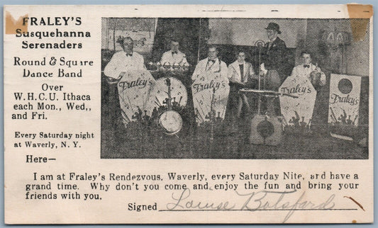 ITHACA NY FRALEY'S SUSQUEHANNA SERENADERS 1941 ADVERTISING VINTAGE POSTCARD
