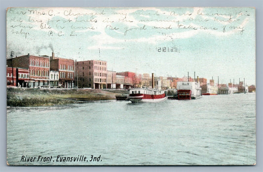 EVANSVILLE IND RIVER FRONT 1907 ANTIQUE POSTCARD