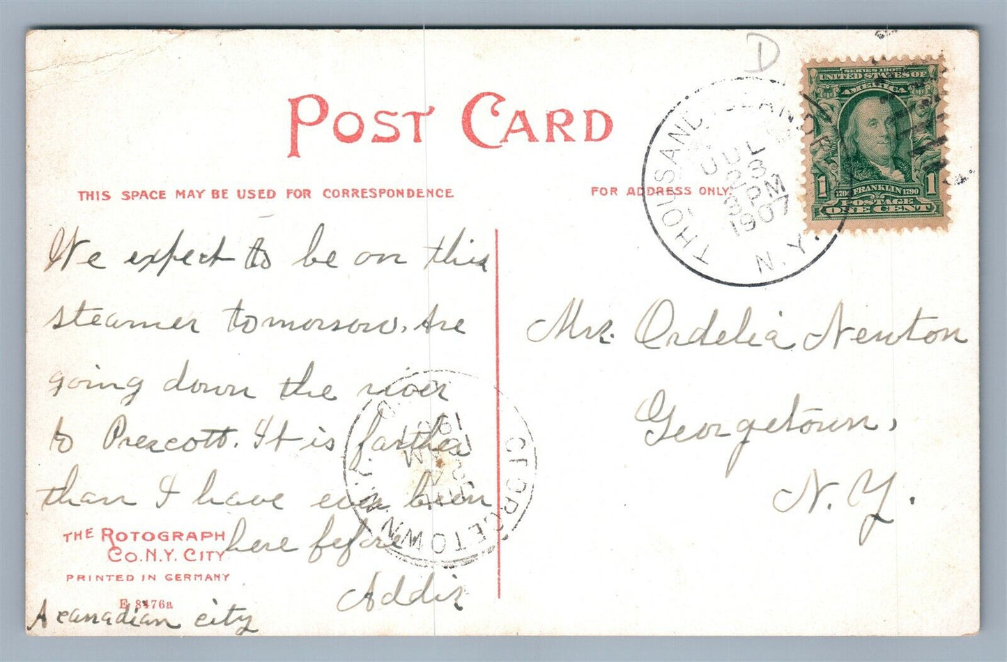 THOUSAND ISLANDS NY STEAMER TORONTO ANTIQUE POSTCARD