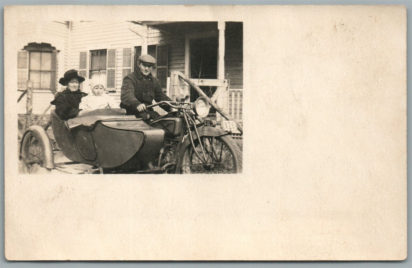 MOTORCYCLE EXCELSIOR ? CT LICENSE PLATE ANTIQUE REAL PHOTO POSTCARD RPPC