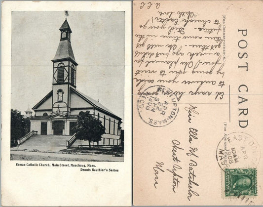 ROMAN CATHOLIC CHURCH MAIN STREET MANCHAUG MA ANTIQUE POSTCARD