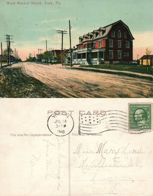 YORK PA WEST MARKET STREET 1910 ANTIQUE POSTCARD