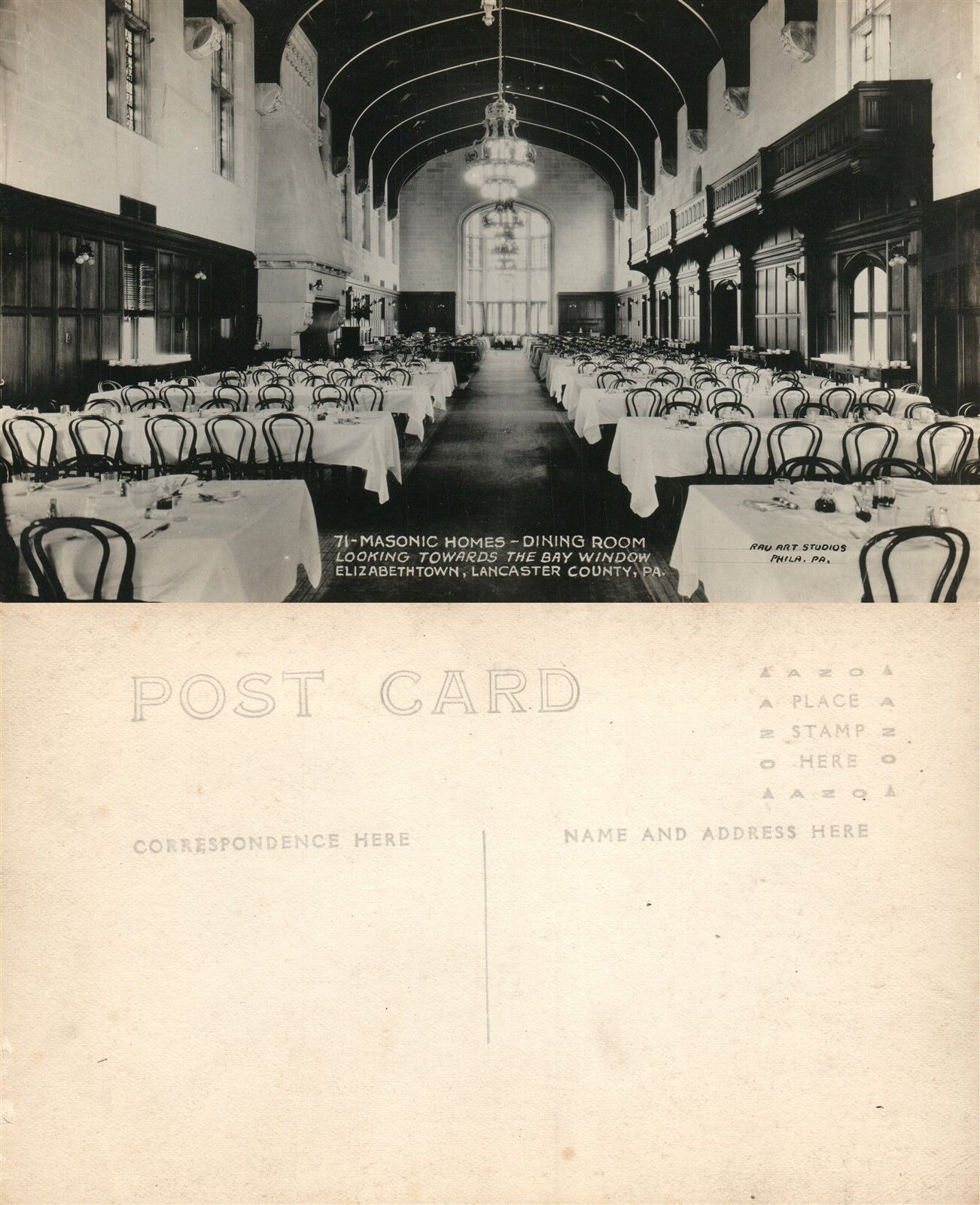 ELIZABETHTOWN LANCASTER CO MASONIC HOMES DINING ROOM ANTIQUE PHOTO POSTCARD RPPC